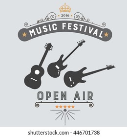 The emblem of the music festival. Logo music event. Musical instrument with an inscription and a place for text.