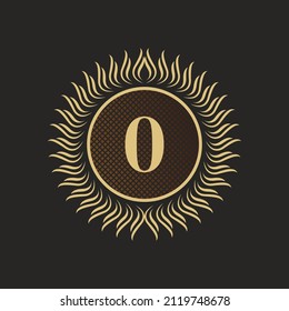 Emblem Number 0 Gold Monogram Design. Luxury Volumetric Logo Template. 3D Line Ornament for Business Sign, Badge, Crest, Label, Boutique Brand, Hotel, Restaurant, Heraldic. Vector Illustration