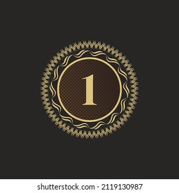 Diseño del Monograma Dorado Emblem Número 1. Plantilla De Logotipo Volátil De Lujo. Ornamento de línea 3D para la firma de negocios, insignia, cresta, etiqueta, marca boutique, hotel, restaurante, heráldico. Ilustración vectorial