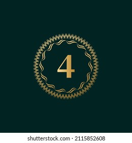 Emblem Number 4 Weaving Circle Monogram Graceful Template. Simple Logo Design for Luxury Crest, Royalty, Business Card, Boutique, Hotel, Heraldic. Calligraphic Vintage Border. Vector Illustration