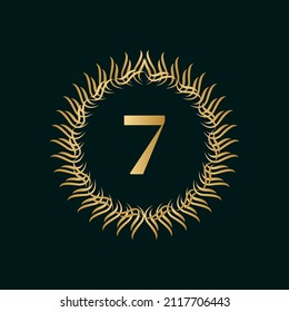 Emblem Number 7 Weaving Circle Monogram Graceful Template. Simple Logo Design for Luxury Crest, Royalty, Business Card, Boutique, Hotel, Heraldic. Calligraphic Vintage Border. Vector Illustration