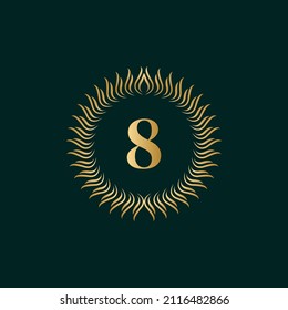 Emblem Number 8 Weaving Circle Monogram Graceful Template. Simple Logo Design for Luxury Crest, Royalty, Business Card, Boutique, Hotel, Heraldic. Calligraphic Vintage Border. Vector Illusration