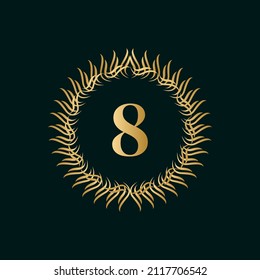 Emblem Number 8 Weaving Circle Monogram Graceful Template. Simple Logo Design for Luxury Crest, Royalty, Business Card, Boutique, Hotel, Heraldic. Calligraphic Vintage Border. Vector Illustration
