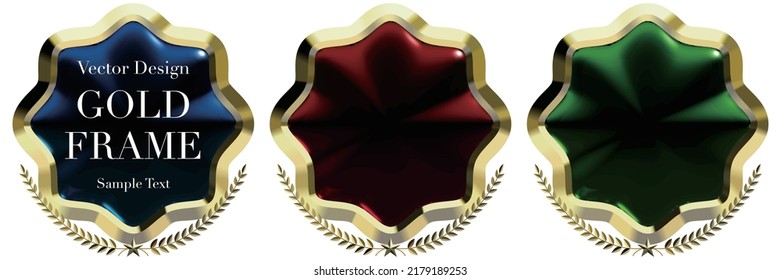 Emblem octagonal star shaped golden frame with laurels vector illustration