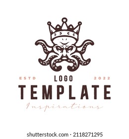 Emblem, octopus king animal logo template. octopus with king crown, for label, stamp, tattoo template, esport logo.