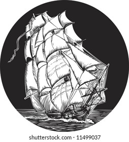 Emblem of old ship with white sail