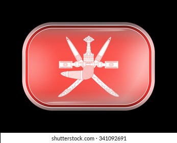 Emblem of Oman. Rectangular Shape with Rounded Corners. This Flag is One of a Series of Glass Buttons