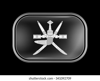 Emblem of Oman. Rectangular Shape with Rounded Corners. This Flag is One of a Series of Glass Buttons