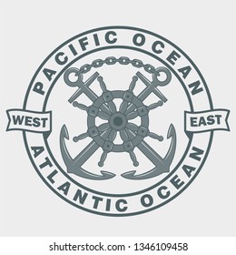 The emblem on the marine theme. Anchors handwheel chain and text