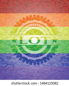 Lot emblem on mosaic background with the colors of the LGBT flag