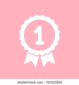 
Emblem on a pink background. Number one. The first number. Award to the winner. Vector illustration.