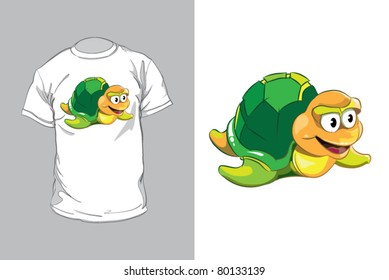The emblem on t-shirt. Cartoon turtle