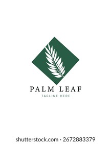 Logotipo de la hoja de palma del emblema en el fondo blanco, logotipo de la hoja de palma con diseño elegante del estilo, Logotipo mínimo de la hoja de palma