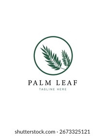 Emblema palma folha logotipo no fundo branco, Palm folha logotipo com design elegante estilo, logon de folha de palma mínimo