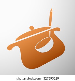 Emblem pan with a ladle. Stock vector illustration.
