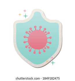 emblem of particle covid19 pandemic stickers vector illustration design