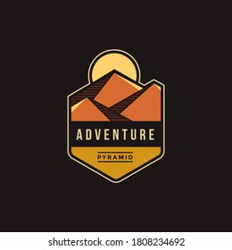 Emblem patch abstract pyramid landscape dessert adventure explore park outdoor logo icon vector on black background