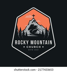 Emblem patch illustrations of Rocky Mountain Church logo on dark background.