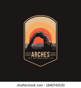 Emblem patch logo illustration of Arches National Park on dark background