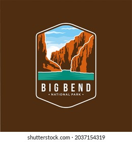 Ilustración del logo de Emblem parche en el Parque Nacional Big Bend sobre fondo oscuro