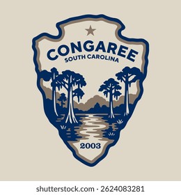 Emblem patch logo illustration of Congaree National Park, South Carolina, USA.