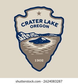 Ilustração do logotipo do emblema do Parque Nacional Crater Lake, Oregon, EUA.