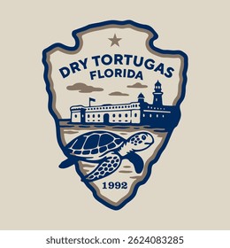 Emblem patch logo illustration of Dry Tortugas National Park, Florida, USA.