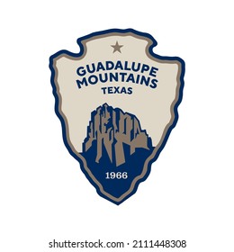 Ilustración del logotipo Emblem del Parque Nacional de las Montañas Guadalupe, Texas, Estados Unidos.