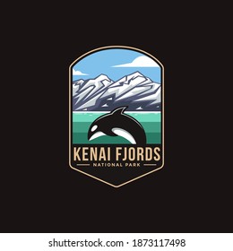 Emblem patch logo illustration of Kenai Fjords National Park Emblem patch logo illustration on dark background