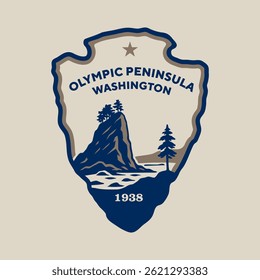 Ilustração do logotipo do emblema do Parque Nacional da Península Olímpica, Washington, EUA.
