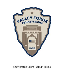 Emblem patch logo illustration of Valley Forge National History Park, National Memorial Arch, Pennsylvania, USA.