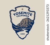 Emblem patch logo illustration of Yosemite National Park, California, USA.