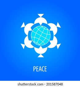 Emblem of peace - pigeons round the globe. Vector template.