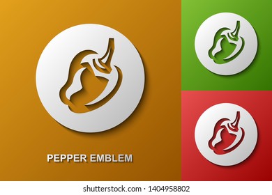 Emblem with pepper in a white circle, Pepper logotype design template, Vegetable, Stylized business logo idea, Vector illustration