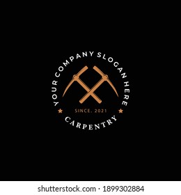 Emblema del vector con logotipo de Pickax, placa de silueta de aparador minimalista, concepto de diseño de minería de piedra