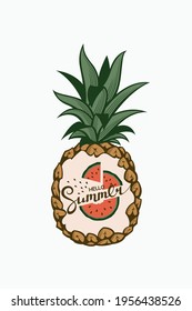 emblem of pineapple tropical fruit with watermelon 