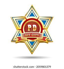 Emblem Of Police Star Badge Isolated On White. Vector Illustration.