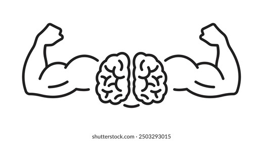 The emblem of a powerful brain, the concept of genius. A strong hand with an anatomical design of the human brain.