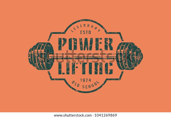 Emblem of the powerlifting club.\
Graphic design for t-shirt.  Green print on orange \
background