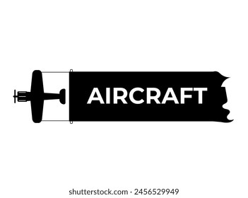 The emblem of a propeller-driven old world war airplane carrying a banner with the words airplane. Plane sign