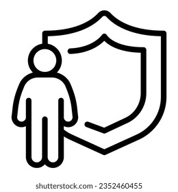 Emblem of protection and man line icon, social distancing concept, hygiene shield sign on white background, man with antivirus shield icon outline style mobile, web. Vector graphics.