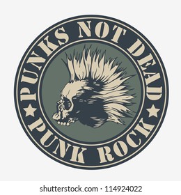 emblem punks not dead with punk skull. vector illustration. color version.