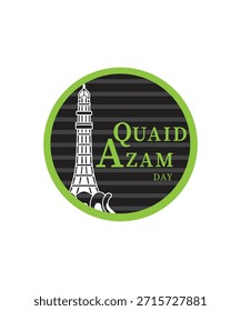 Emblema quaid e azam logo con minar e pakistan, diseño de icono de Vector Quaid e Azam.25 de diciembre, fundador del Día de Celebración del Cumpleaños de Pakistán, celebración del día Quaid e azam con diseño de logotipo en inglés