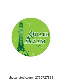 Emblema quaid e azam logo con minar e pakistan, diseño de icono de Vector Quaid e Azam.25 de diciembre, fundador del Día de Celebración del Cumpleaños de Pakistán, celebración del día Quaid e azam con diseño de logotipo en inglés