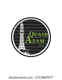 Emblem quaid e azam logo with minar e pakistan,  Quaid e Azam vector icon design.25 December, Founder of Pakistan's Birthday Celebration Day, Quaid e azam day celebration with english logo design