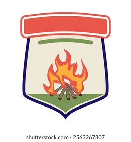 emblem retro bonfire badge cartoon. patch nostalgia, outdoors scout, adventure classic emblem retro bonfire badge sign. isolated symbol vector illustration