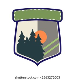 emblem retro forest badge cartoon. nature wilderness, adventure outdoors, hiking exploration emblem retro forest badge sign. isolated symbol vector illustration