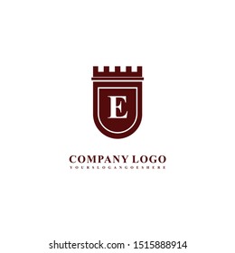 emblem retro shield vintage crest E logo letter simple design concept.