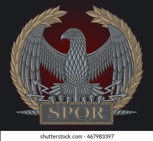 Emblem of the Roman legion. Eagle on a background a laurel wreath.