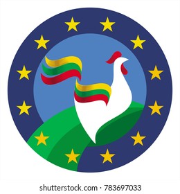 The emblem, the Rooster, the flag of Lithuania, flag of Europe, circle, stars, illustration, vector